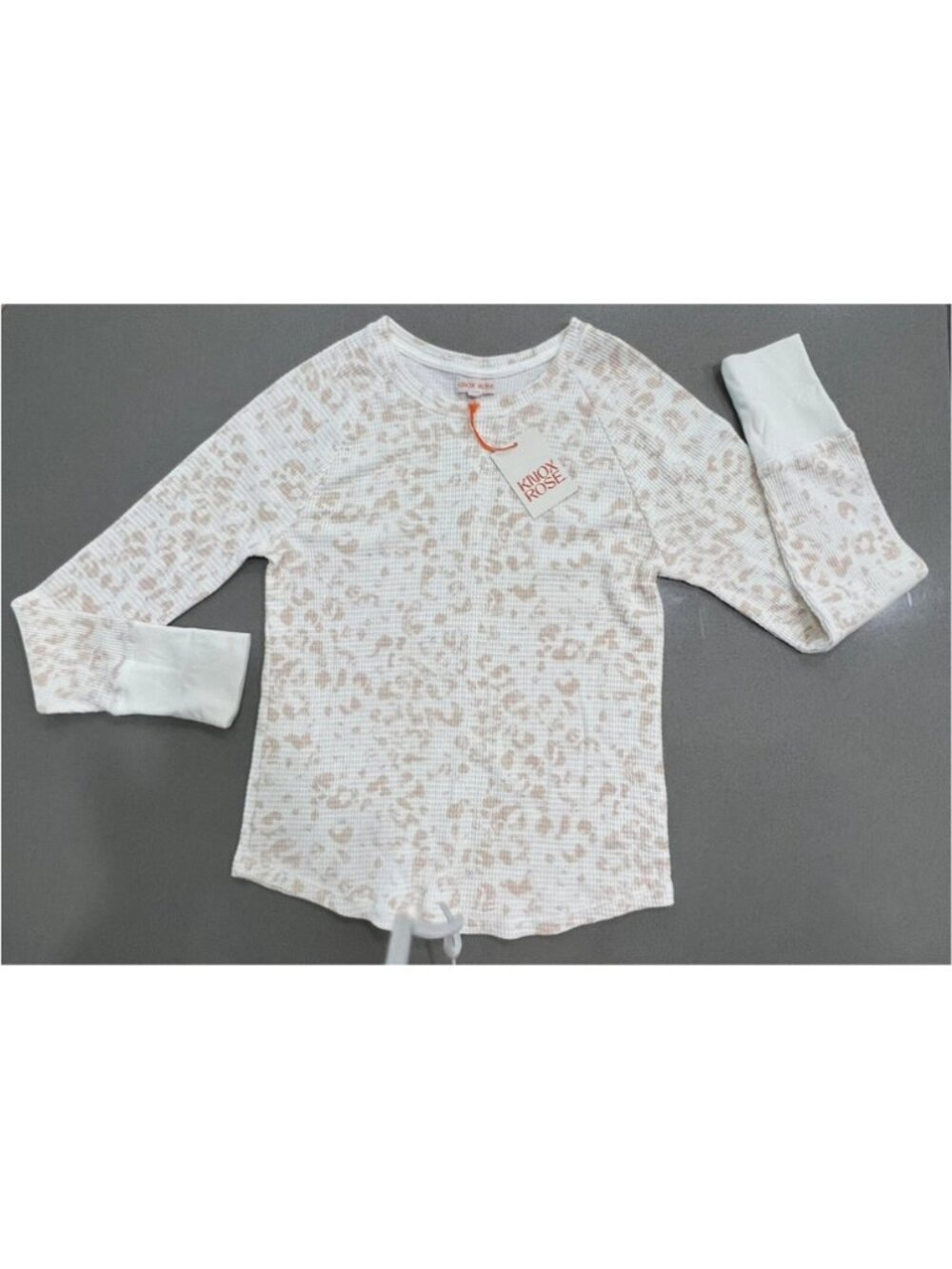 Knox Rose NWT Women's Long Sleeve Thermal Beige/Rose Top, Size Medium